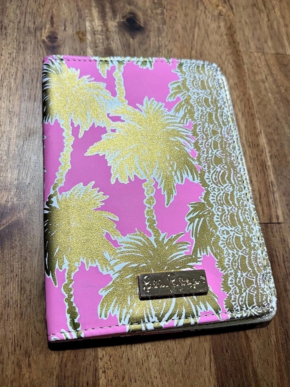 Lilly Pulitzer Pink & Gold Paradise Bound Palm Tree Passport Holder.